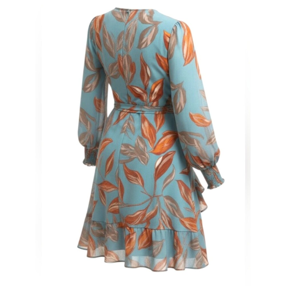NEW Blue Chiffon Wrap Dress | Long Sleeve Ruffle Hem | Romantic Boho | Small - Picture 2 of 10